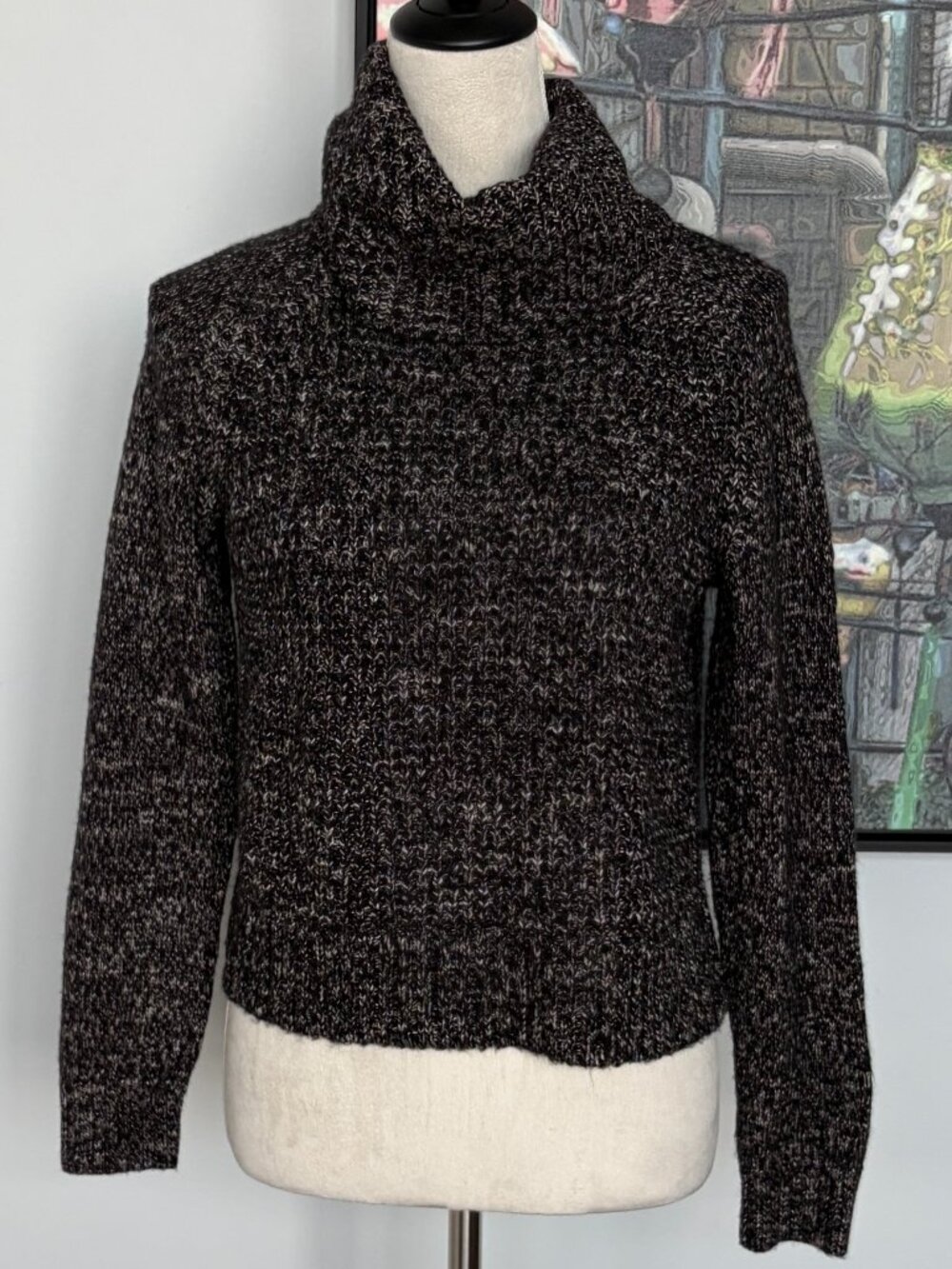 Lilla P Black/White/Gray Cowl Neck Sweater XS